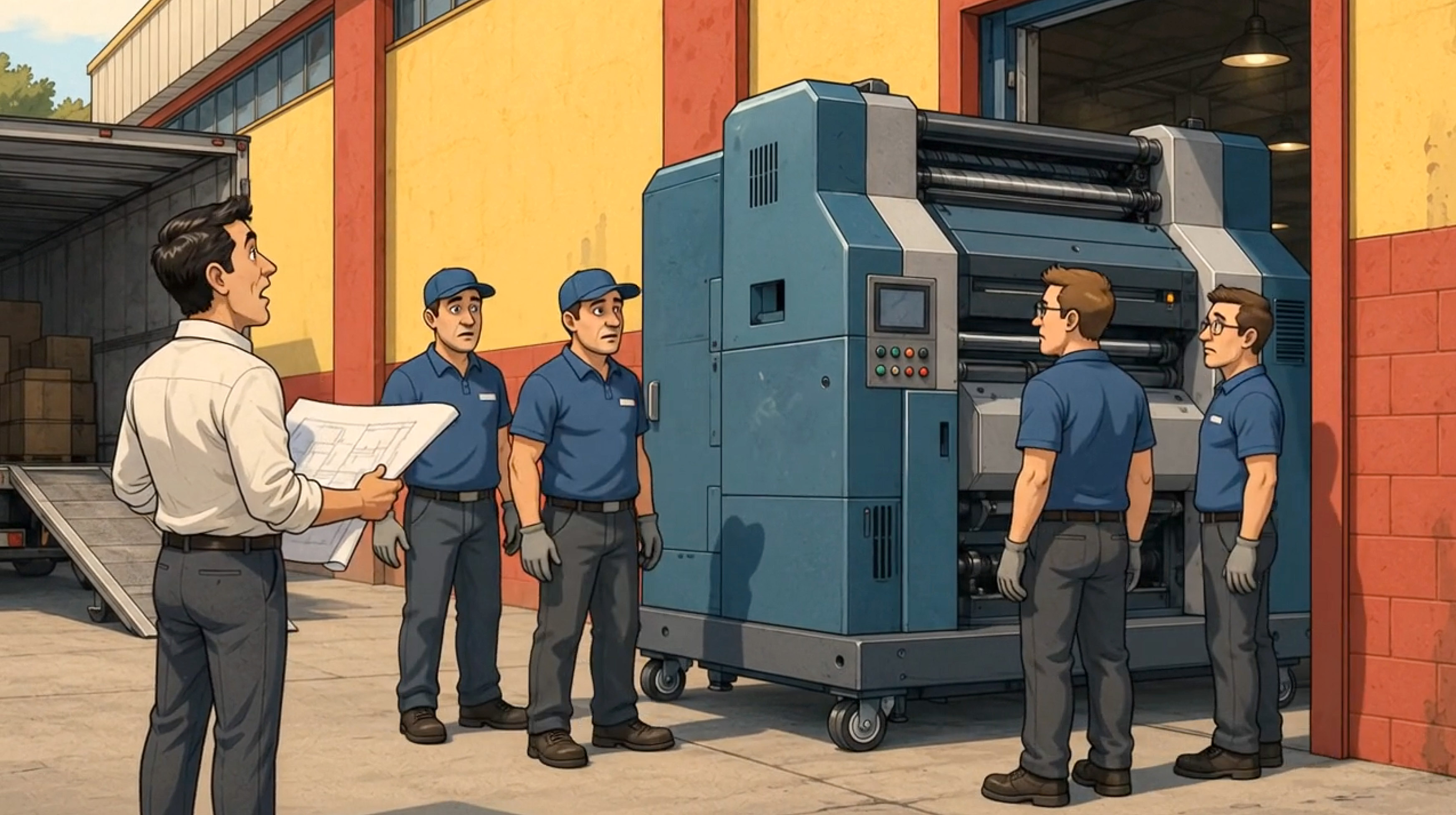 A máquina cabia no layout. Não passava pela porta A máquina cabia no layout. Não passava pela porta